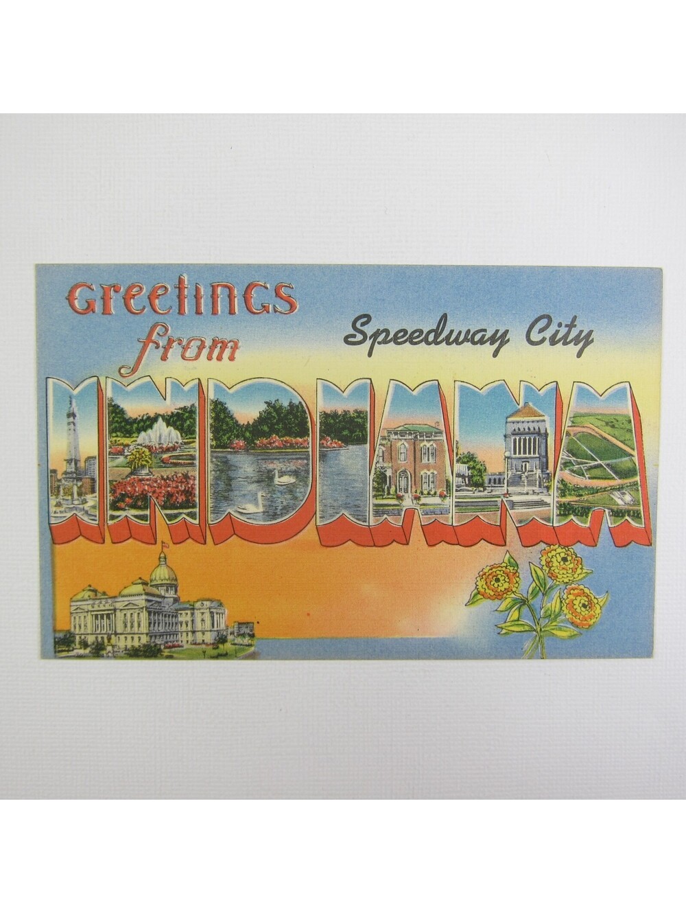 Indiana Speedway City Vintage Linen Postcard Souvenir Greeting Indy 500 UNPOSTED